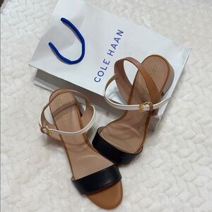 Cole Haan Women's Black and White Strap Sandals